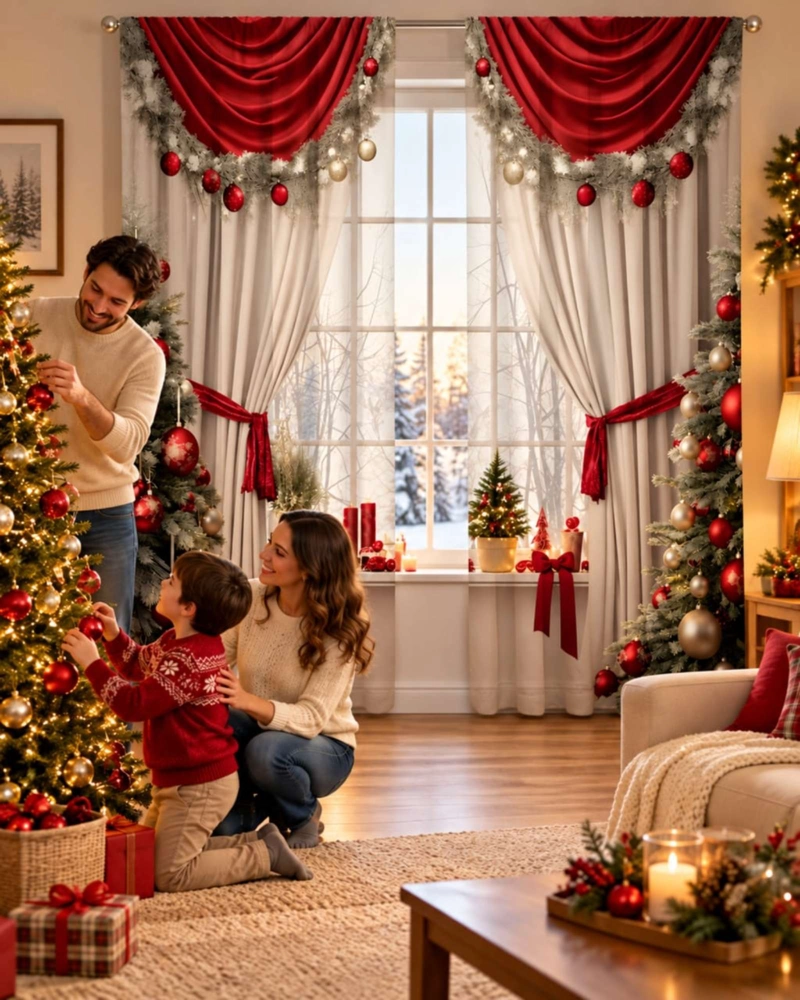 SET  DE 2  CORTINAS DE NAVIDAD DECORATIVA 140 X 230 CM. - 2