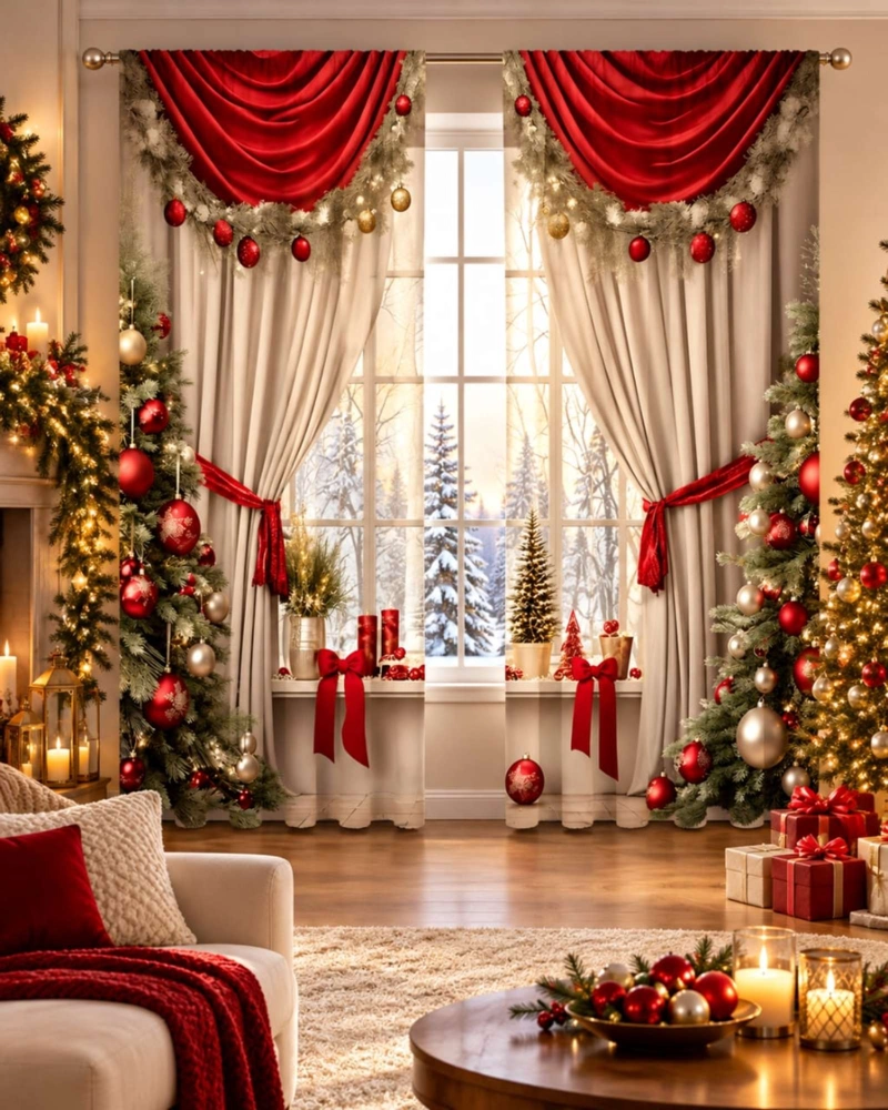 SET  DE 2  CORTINAS DE NAVIDAD DECORATIVA 140 X 230 CM. - 3