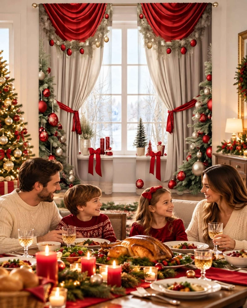 SET  DE 2  CORTINAS DE NAVIDAD DECORATIVA 140 X 230 CM. - 5
