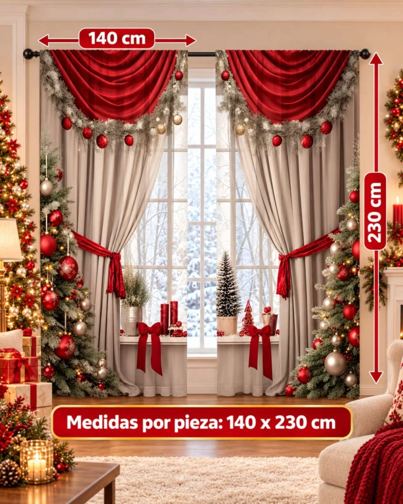 SET  DE 2  CORTINAS DE NAVIDAD DECORATIVA 140 X 230 CM. - 6
