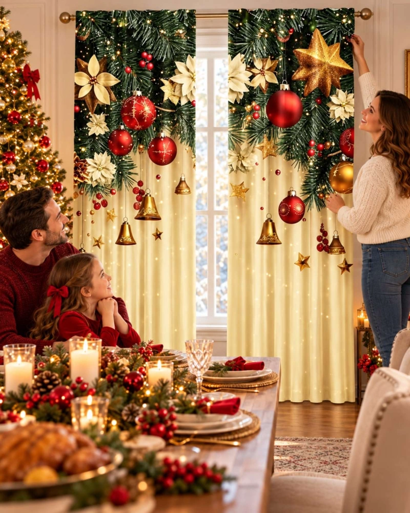 SET  DE 2  CORTINAS DE NAVIDAD DECORATIVA 140 X 230 CM. - 1