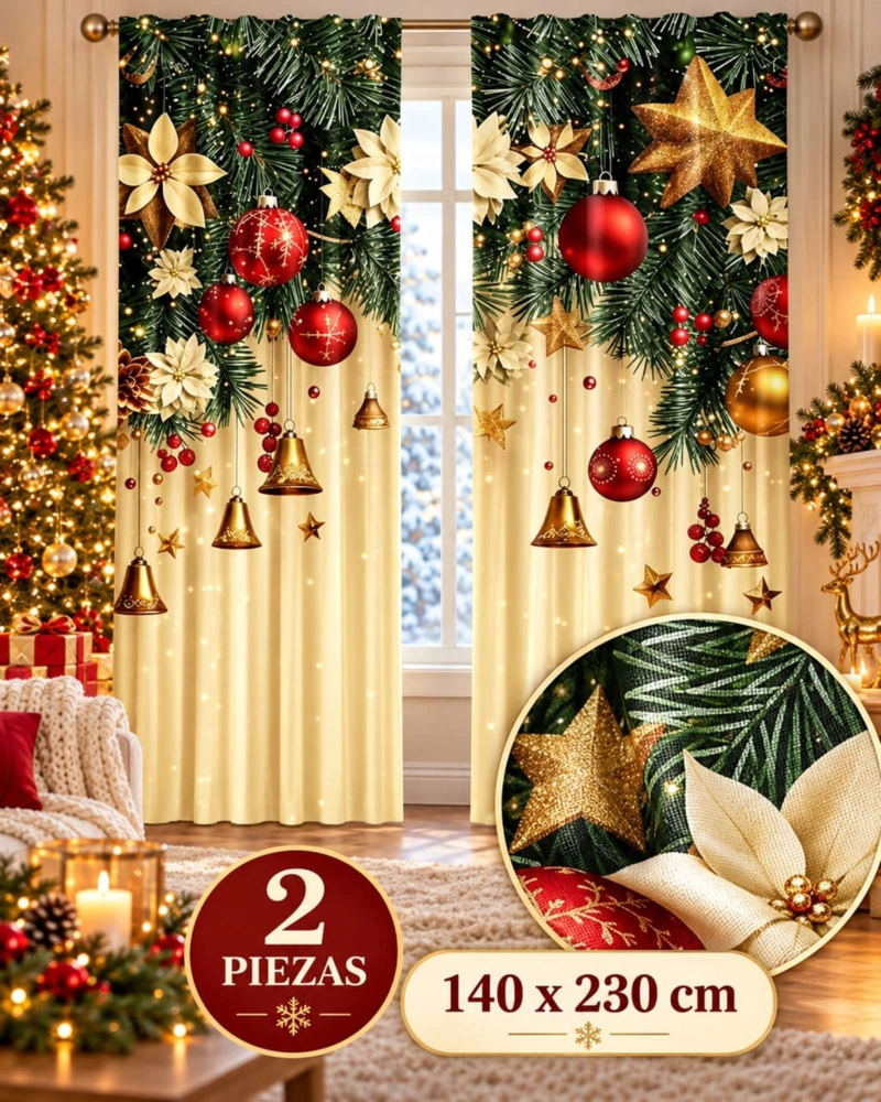 SET  DE 2  CORTINAS DE NAVIDAD DECORATIVA 140 X 230 CM. - 2