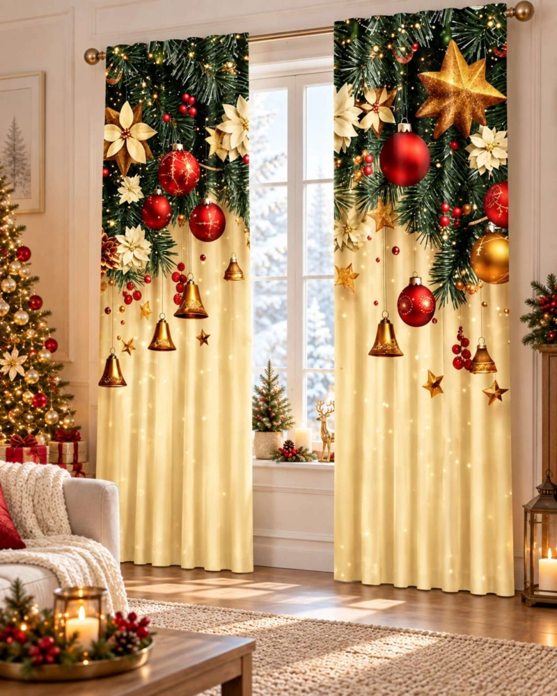 SET  DE 2  CORTINAS DE NAVIDAD DECORATIVA 140 X 230 CM. - 5