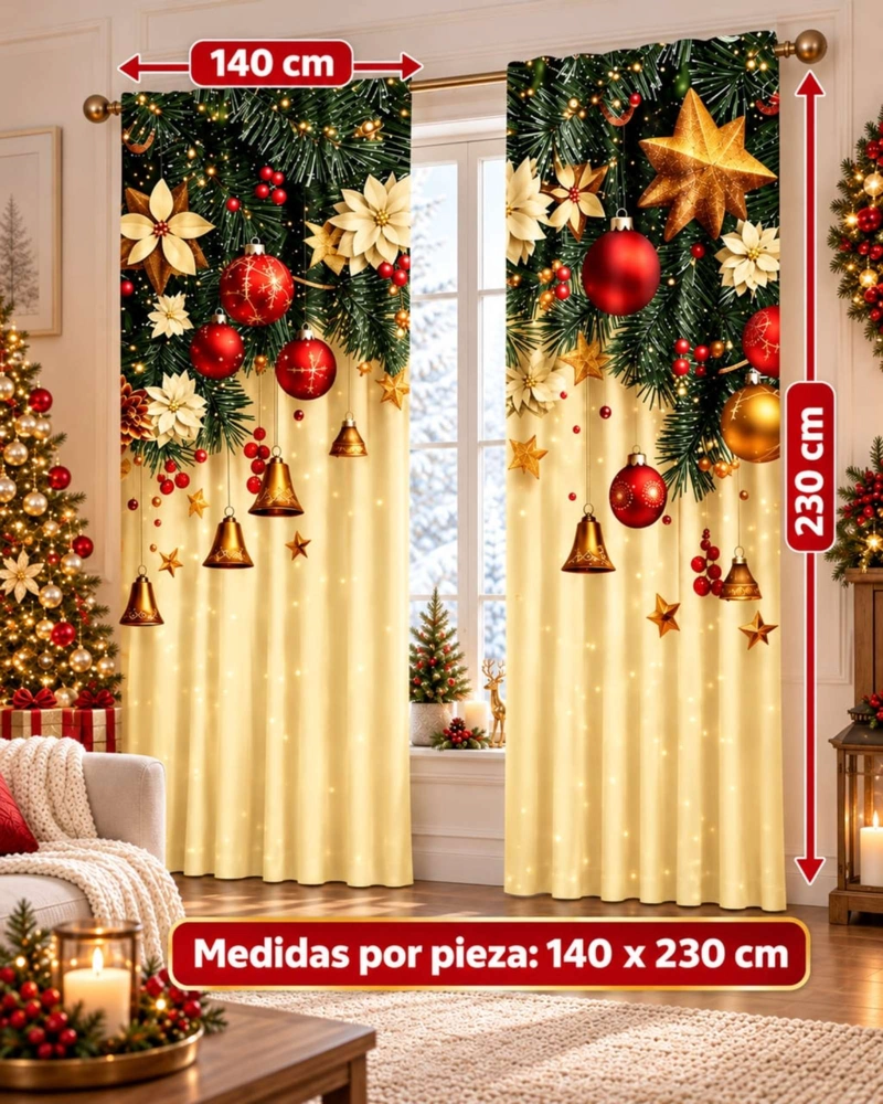 SET  DE 2  CORTINAS DE NAVIDAD DECORATIVA 140 X 230 CM. - 8