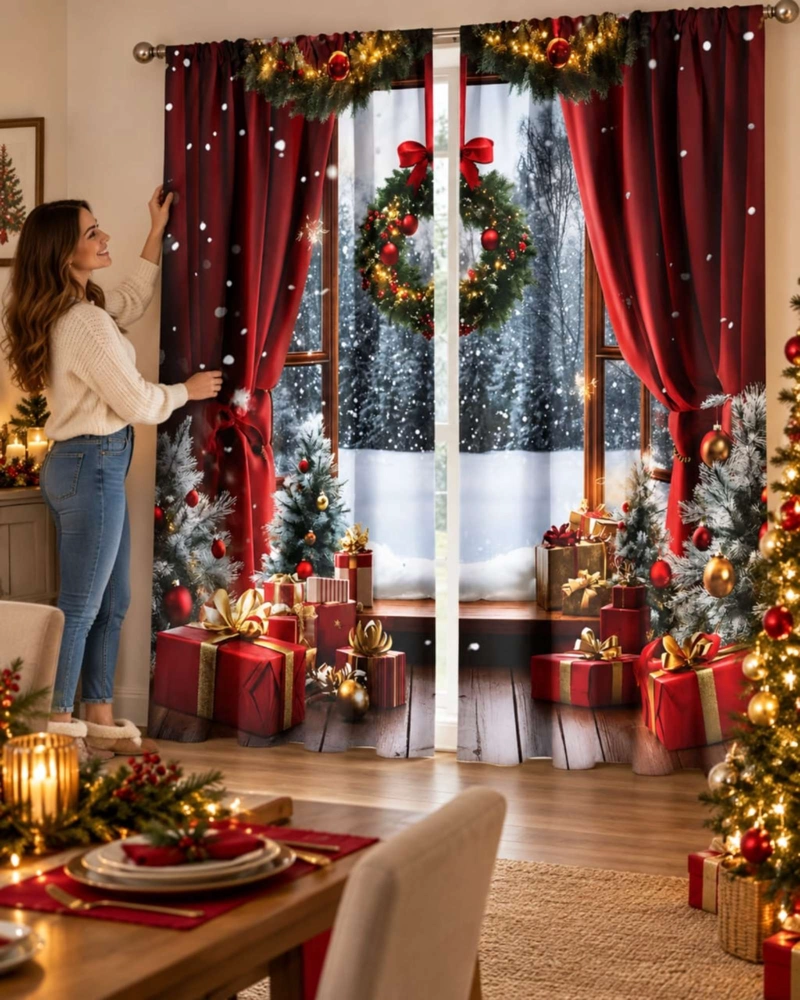 SET  DE 2  CORTINAS DE NAVIDAD DECORATIVA 140 X 230 CM. - 2