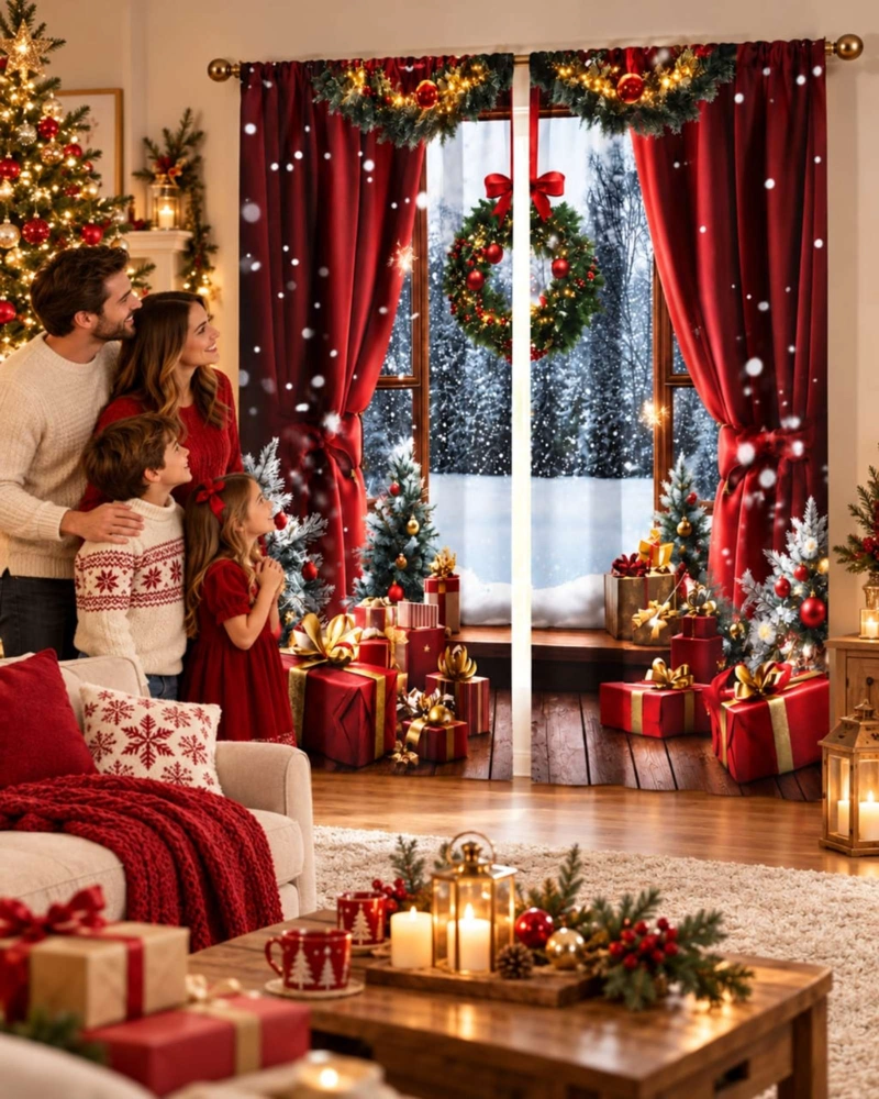 SET  DE 2  CORTINAS DE NAVIDAD DECORATIVA 140 X 230 CM. - 4