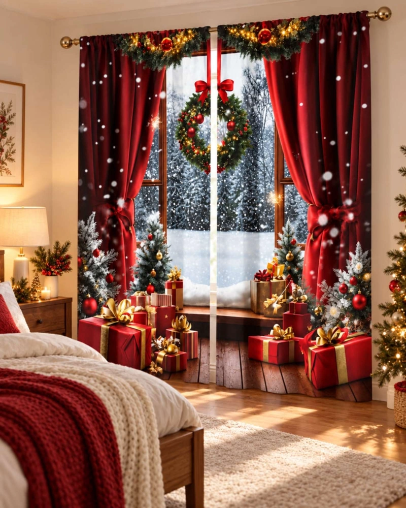 SET  DE 2  CORTINAS DE NAVIDAD DECORATIVA 140 X 230 CM. - 6