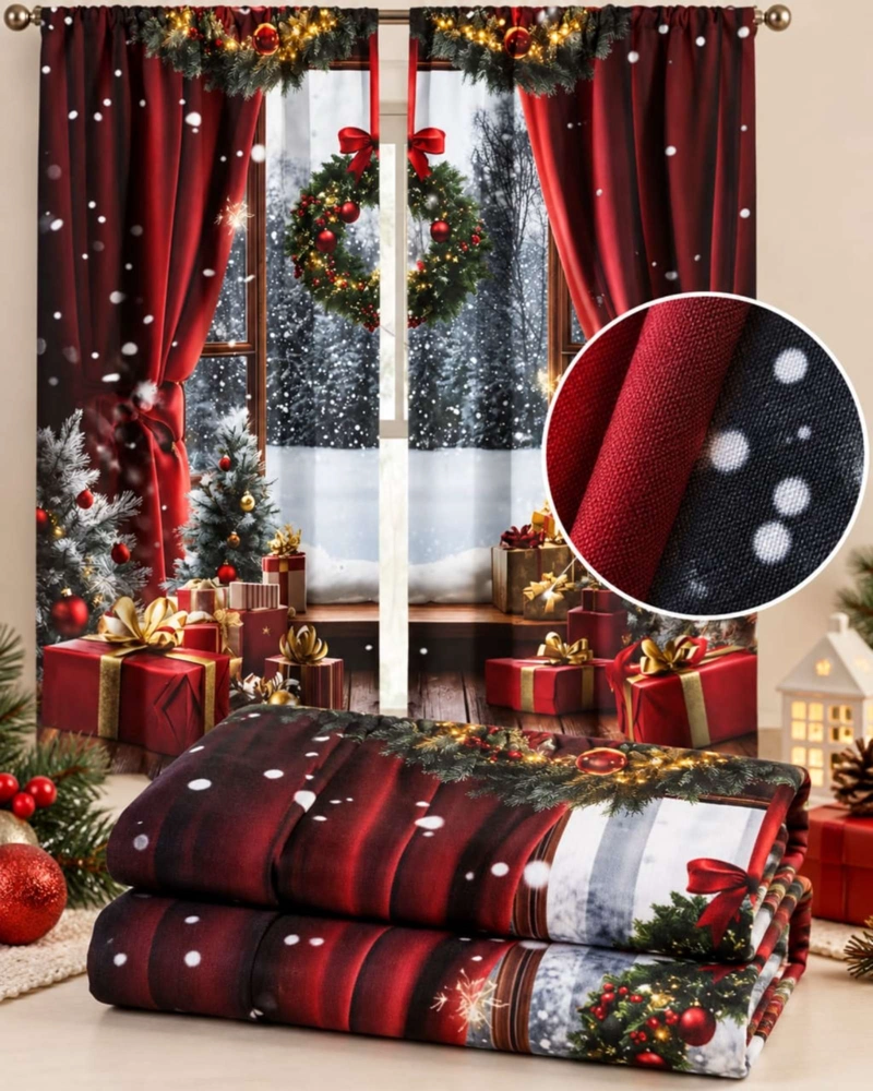 SET  DE 2  CORTINAS DE NAVIDAD DECORATIVA 140 X 230 CM. - 7