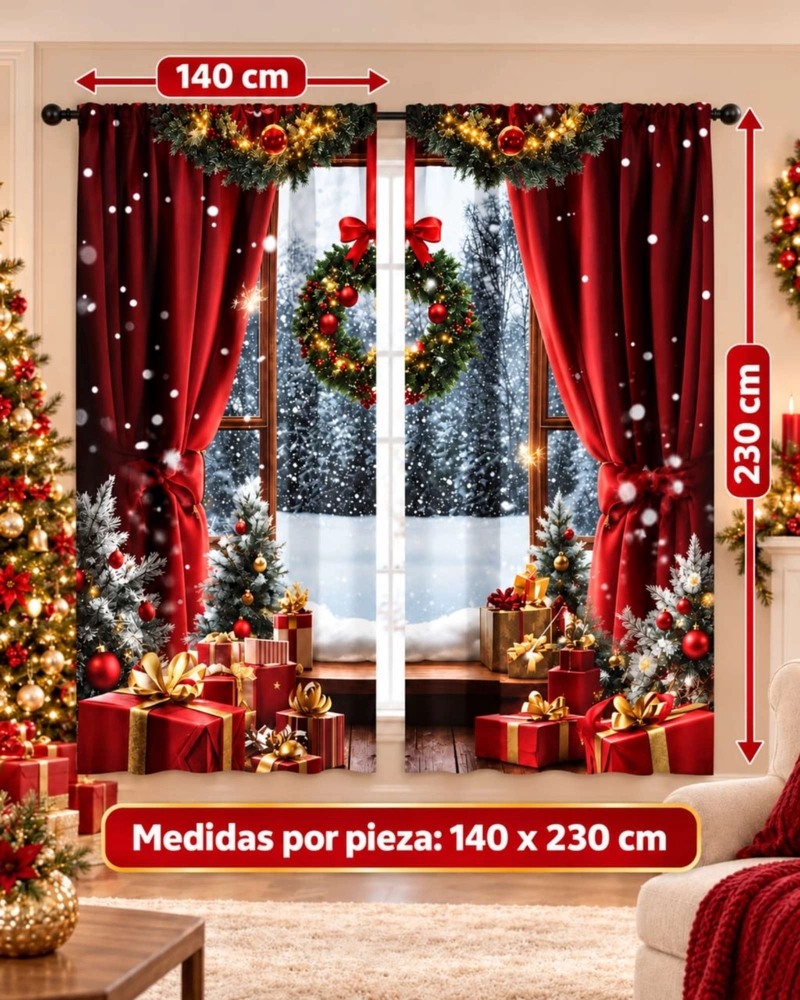 SET  DE 2  CORTINAS DE NAVIDAD DECORATIVA 140 X 230 CM. - 8