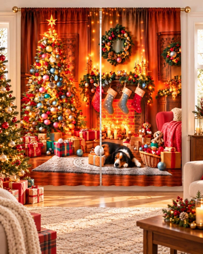 SET  DE 2  CORTINAS DE NAVIDAD DECORATIVA 140 X 230 CM. - 1