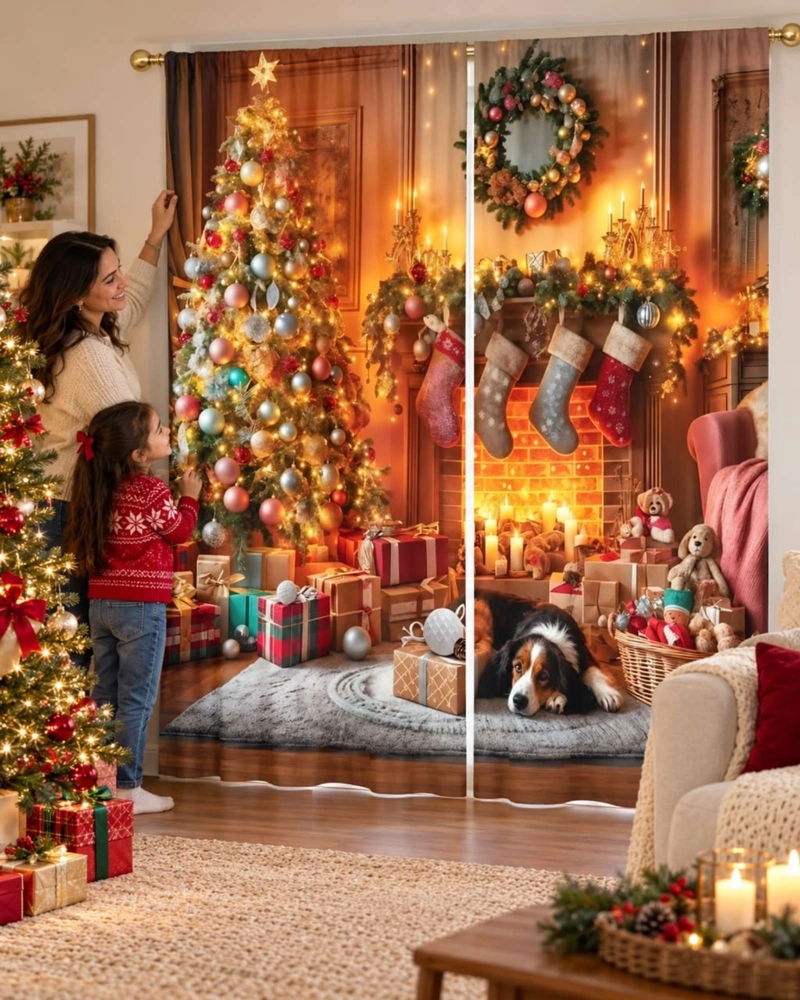 SET  DE 2  CORTINAS DE NAVIDAD DECORATIVA 140 X 230 CM. - 4