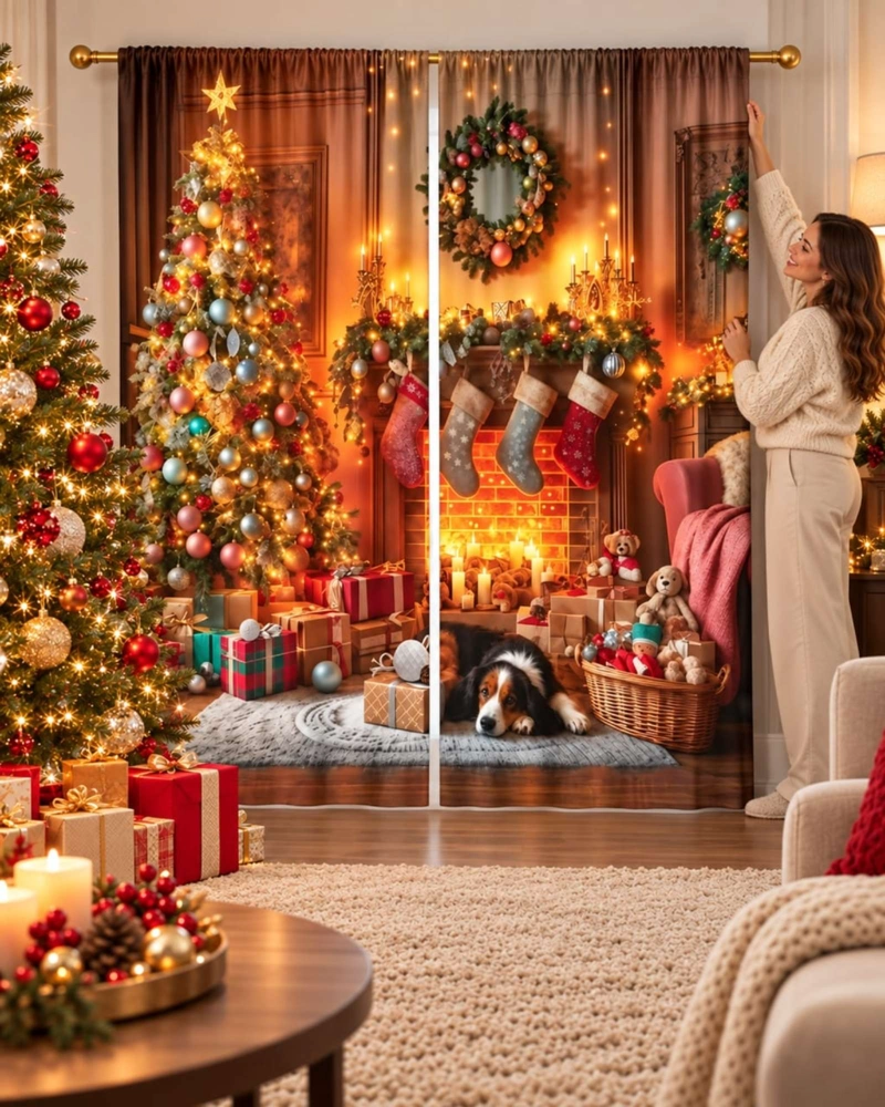 SET  DE 2  CORTINAS DE NAVIDAD DECORATIVA 140 X 230 CM. - 5
