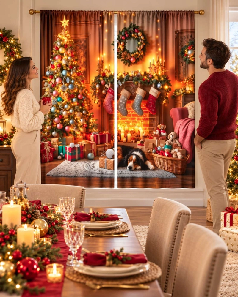 SET  DE 2  CORTINAS DE NAVIDAD DECORATIVA 140 X 230 CM. - 6