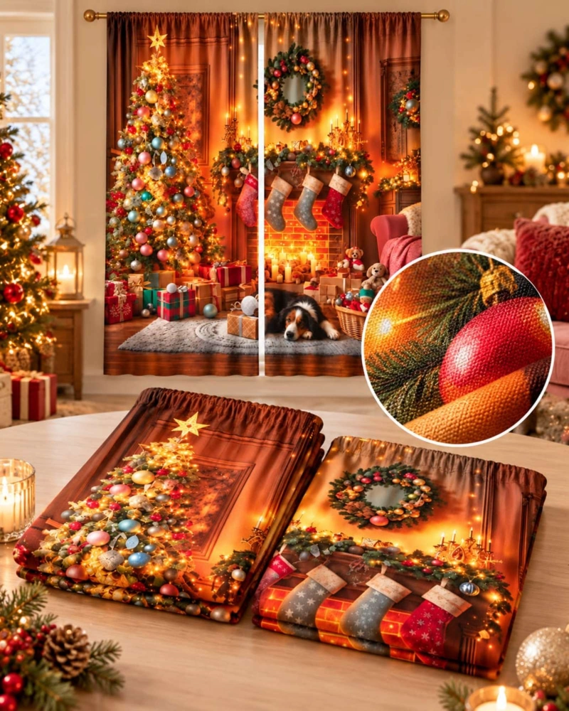 SET  DE 2  CORTINAS DE NAVIDAD DECORATIVA 140 X 230 CM. - 7