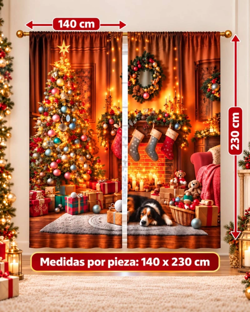 SET  DE 2  CORTINAS DE NAVIDAD DECORATIVA 140 X 230 CM. - 8
