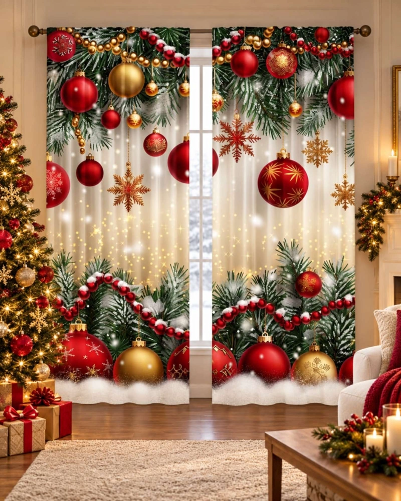 SET  DE 2  CORTINAS DE NAVIDAD DECORATIVA 140 X 230 CM. - 1