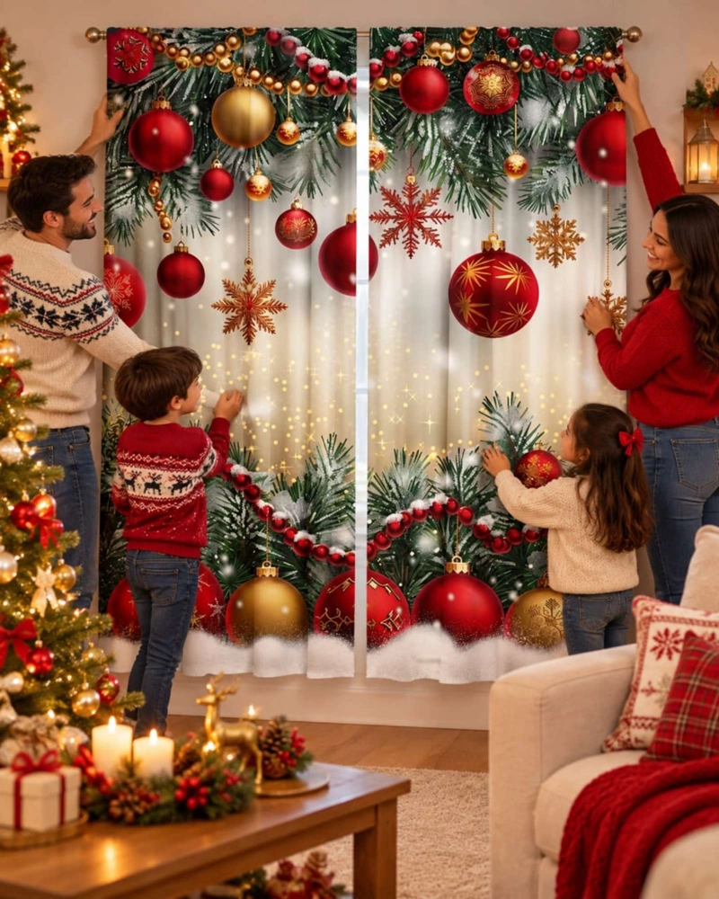 SET  DE 2  CORTINAS DE NAVIDAD DECORATIVA 140 X 230 CM. - 2