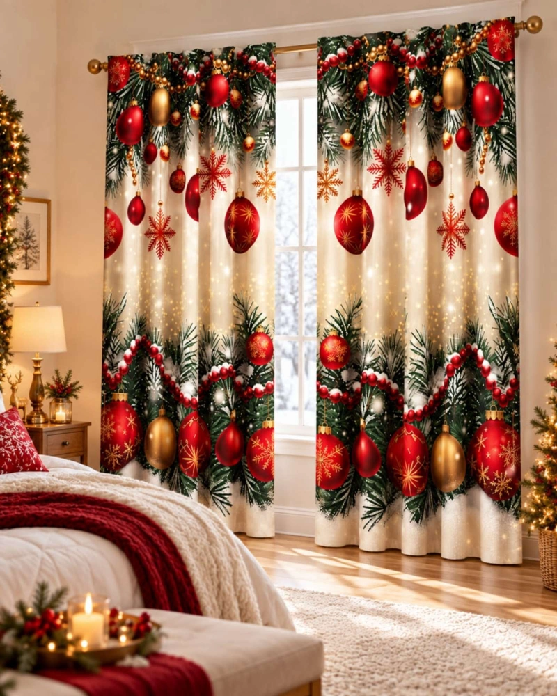 SET  DE 2  CORTINAS DE NAVIDAD DECORATIVA 140 X 230 CM. - 3