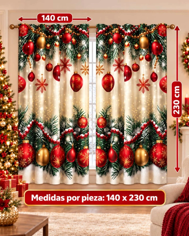 SET  DE 2  CORTINAS DE NAVIDAD DECORATIVA 140 X 230 CM. - 6
