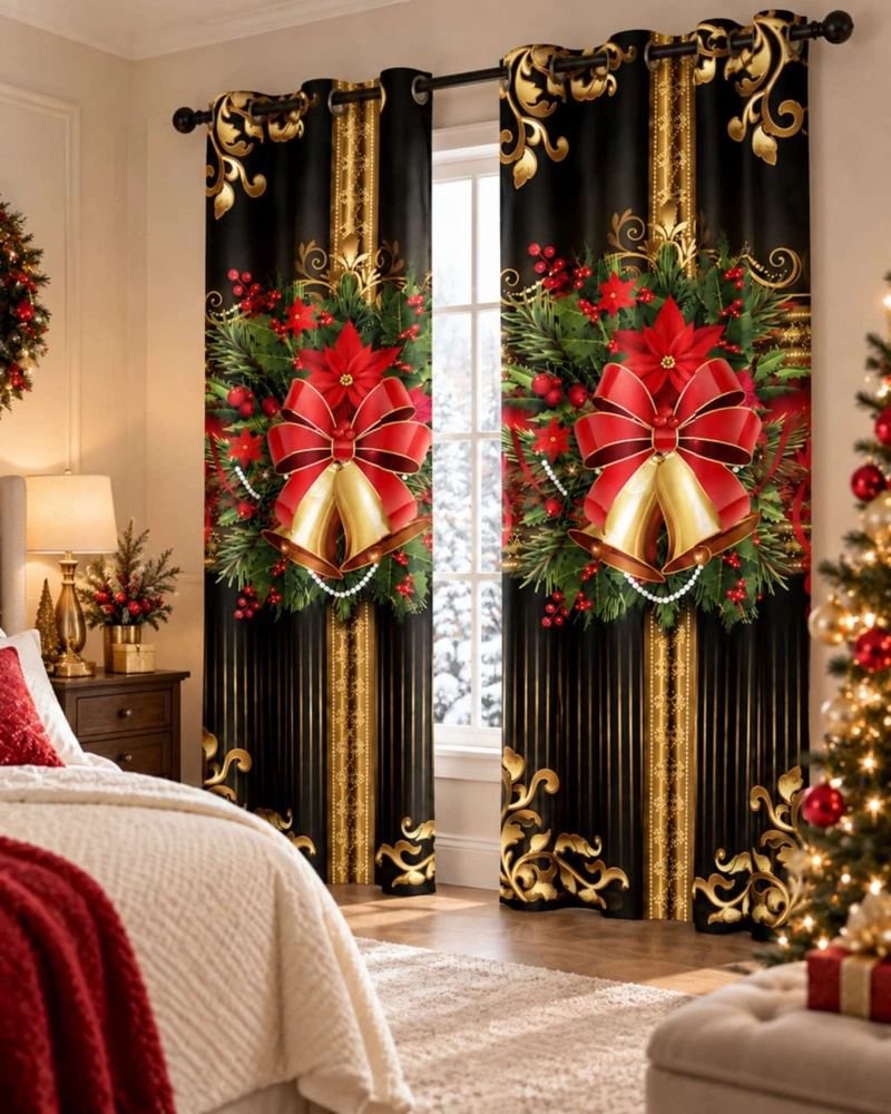 SET  DE 2  CORTINAS DE NAVIDAD DECORATIVA 140 X 230 CM. - 2