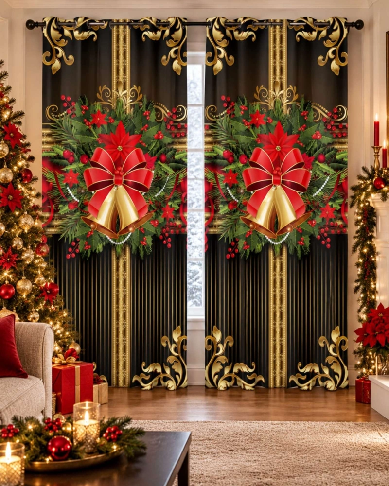 SET  DE 2  CORTINAS DE NAVIDAD DECORATIVA 140 X 230 CM. - 4