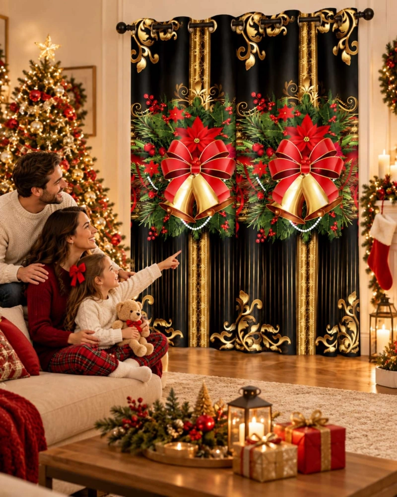 SET  DE 2  CORTINAS DE NAVIDAD DECORATIVA 140 X 230 CM. - 6