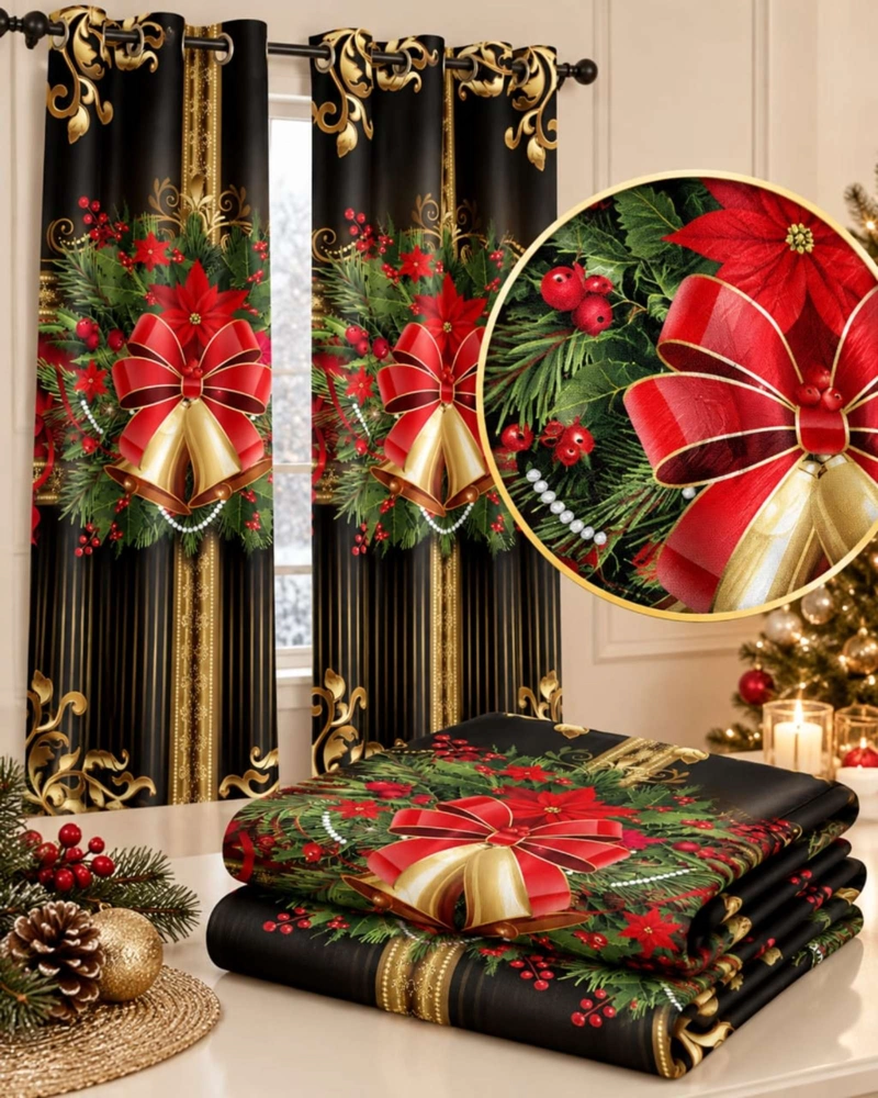 SET  DE 2  CORTINAS DE NAVIDAD DECORATIVA 140 X 230 CM. - 7