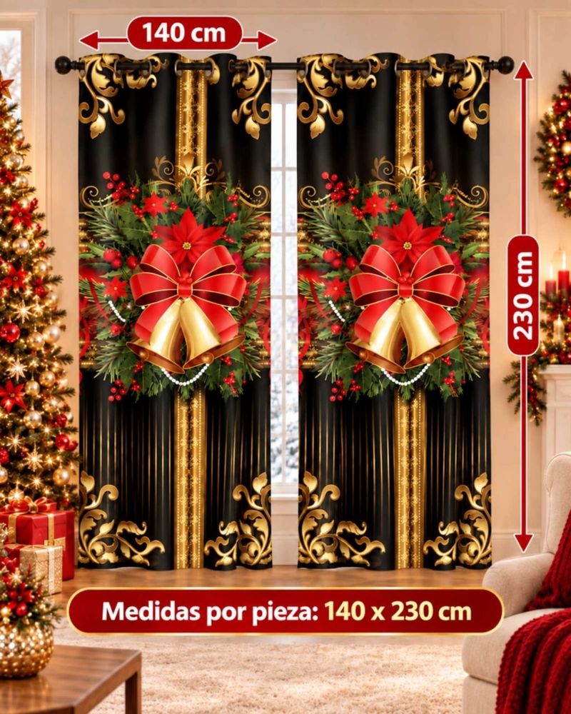 SET  DE 2  CORTINAS DE NAVIDAD DECORATIVA 140 X 230 CM. - 8