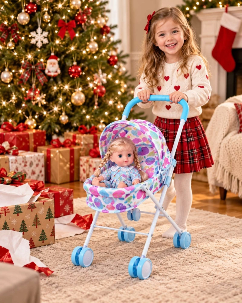 MUÑECA BEBE INTERACTIVA 35.5 CM CON COCHECITO Y ACCESORIOS - 1