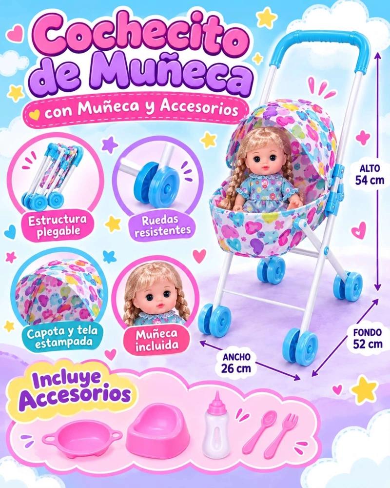 MUÑECA BEBE INTERACTIVA 35.5 CM CON COCHECITO Y ACCESORIOS - 8
