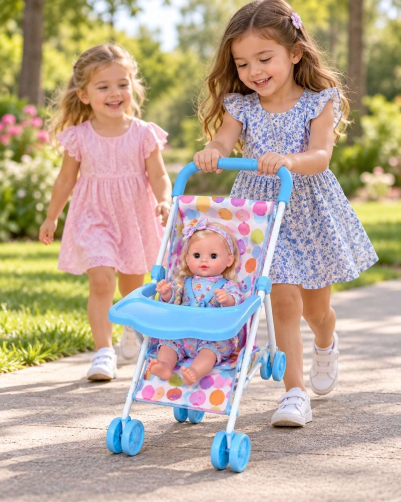 SET MUÑECA BEBE INTERACTIVA CON COCHE SILLA DE COMER Y ACCESORIOS NIÑAS - 1
