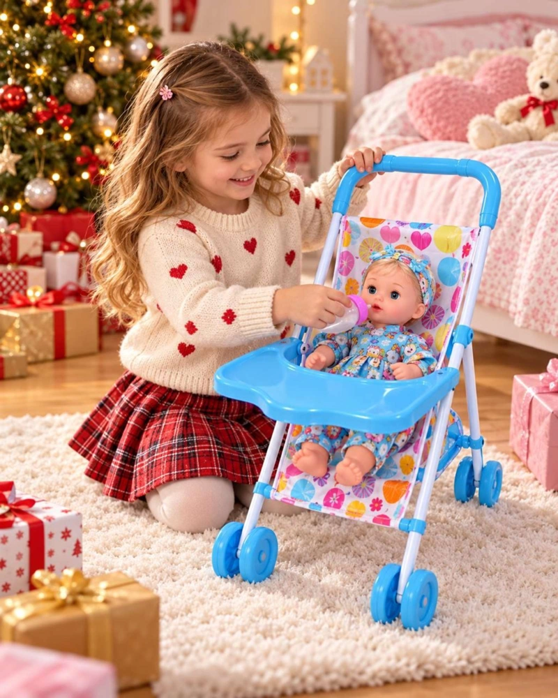 SET MUÑECA BEBE INTERACTIVA CON COCHE SILLA DE COMER Y ACCESORIOS NIÑAS - 2