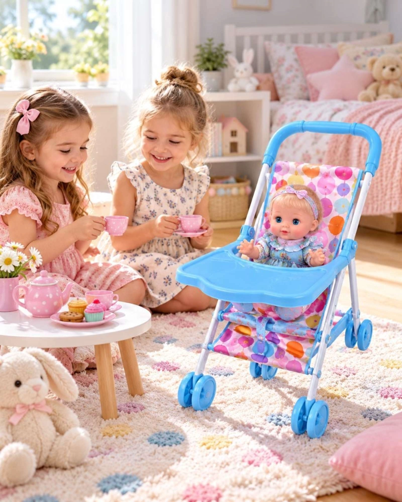SET MUÑECA BEBE INTERACTIVA CON COCHE SILLA DE COMER Y ACCESORIOS NIÑAS - 4