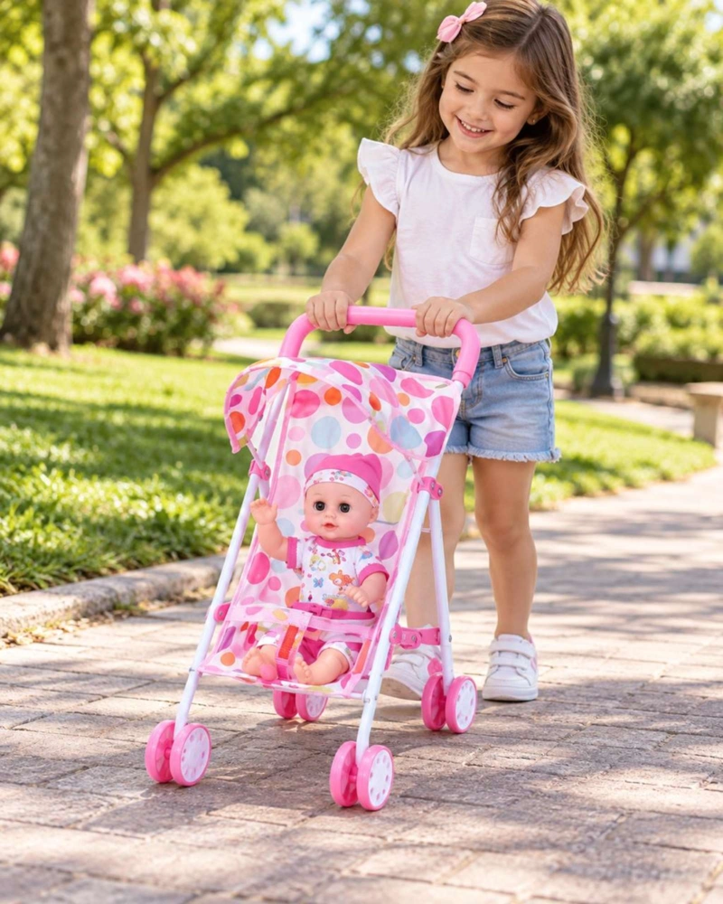 MUÑECA BEBE INTERACTIVA CON SONIDO 35.5 CM Y COCHECITO PLEGABLE NIÑAS - 2