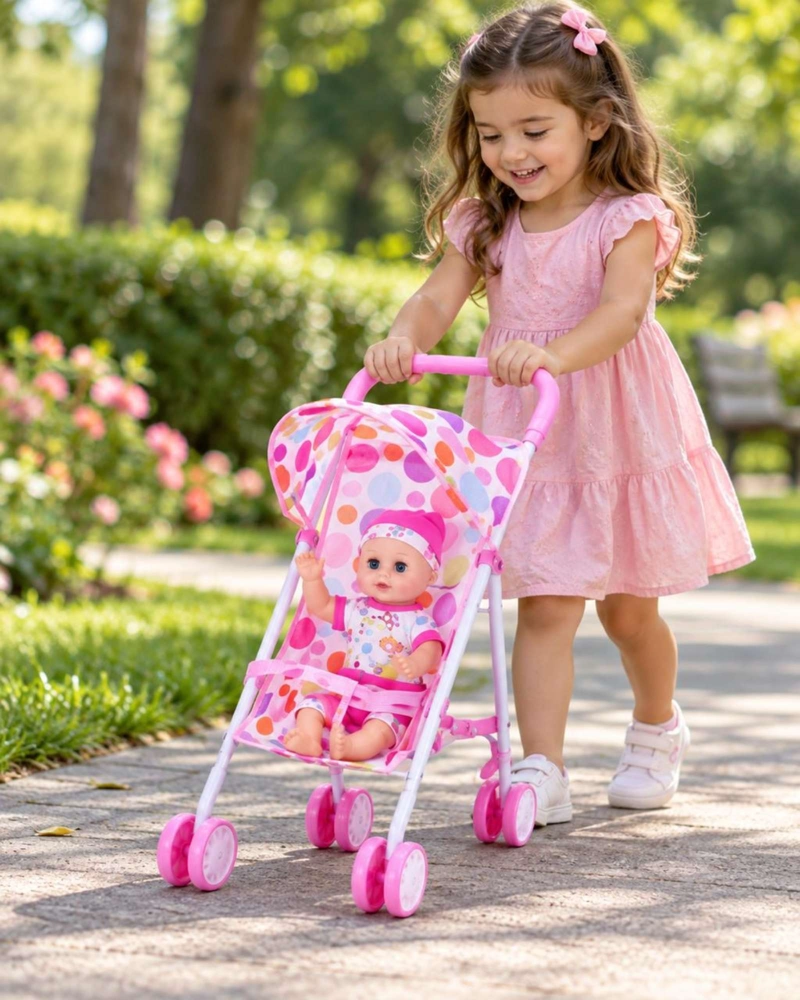 MUÑECA BEBE INTERACTIVA CON SONIDO 35.5 CM Y COCHECITO PLEGABLE NIÑAS - 3