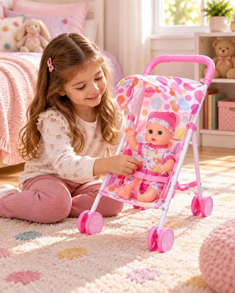 MUÑECA BEBE INTERACTIVA CON SONIDO 35.5 CM Y COCHECITO PLEGABLE NIÑAS - 4