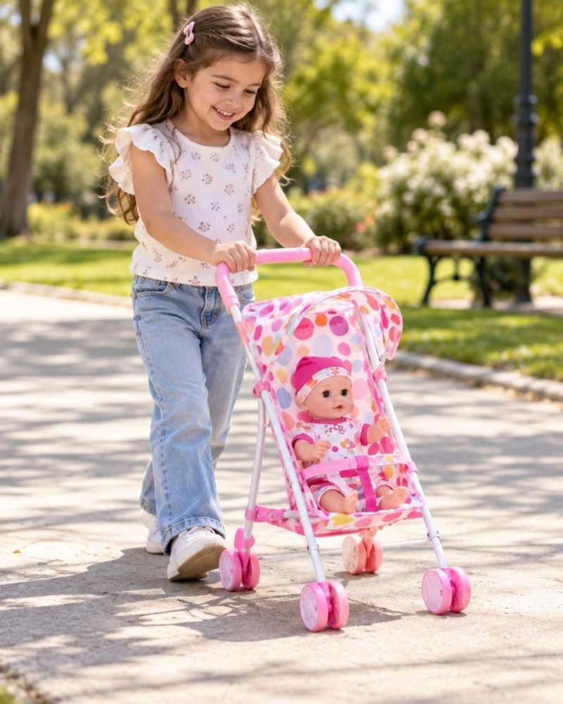 MUÑECA BEBE INTERACTIVA CON SONIDO 35.5 CM Y COCHECITO PLEGABLE NIÑAS - 6