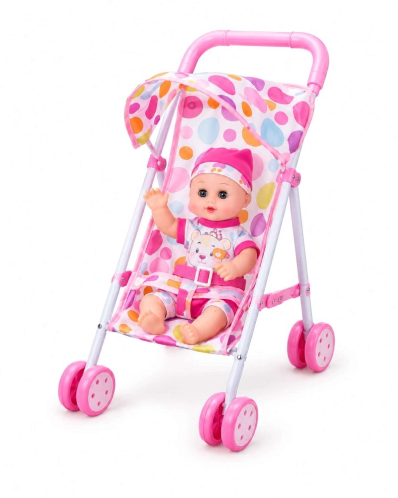 MUÑECA BEBE INTERACTIVA CON SONIDO 35.5 CM Y COCHECITO PLEGABLE NIÑAS - 7