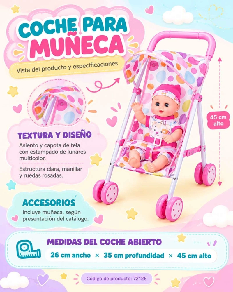 MUÑECA BEBE INTERACTIVA CON SONIDO 35.5 CM Y COCHECITO PLEGABLE NIÑAS - 8