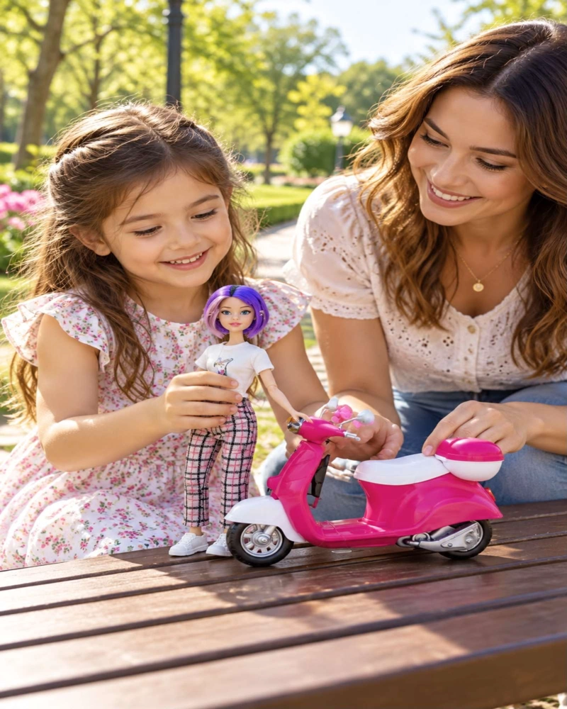 MUÑECA DE MODA 30 CM CON MOTOCICLETA SCOOTER Y ACCESORIOS NIÑAS - 1