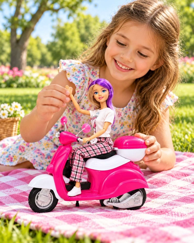 MUÑECA DE MODA 30 CM CON MOTOCICLETA SCOOTER Y ACCESORIOS NIÑAS - 4