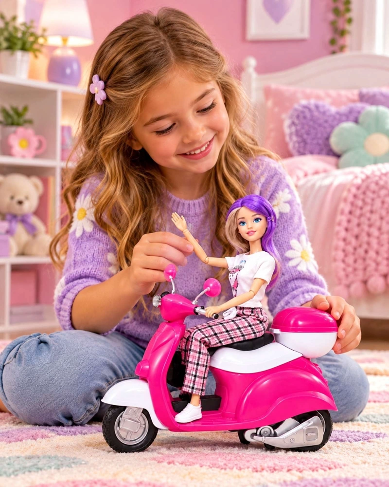 MUÑECA DE MODA 30 CM CON MOTOCICLETA SCOOTER Y ACCESORIOS NIÑAS - 5