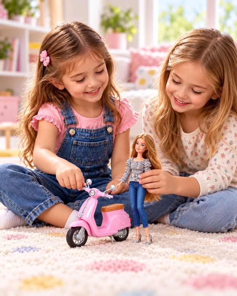 MUÑECA DE MODA 30 CM CON MOTOCICLETA SCOOTER Y ACCESORIOS NIÑAS - 1