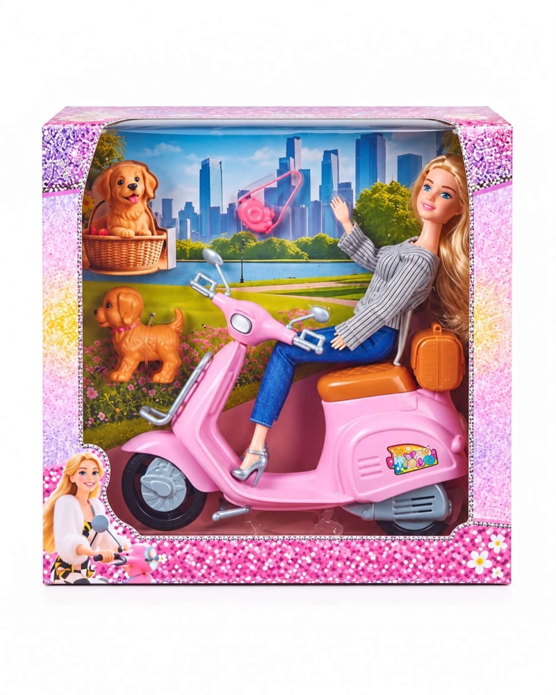MUÑECA DE MODA 30 CM CON MOTOCICLETA SCOOTER Y ACCESORIOS NIÑAS - 5
