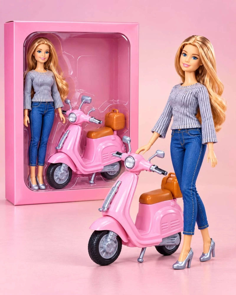 MUÑECA DE MODA 30 CM CON MOTOCICLETA SCOOTER Y ACCESORIOS NIÑAS - 6