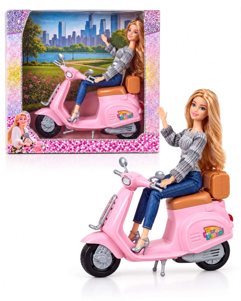 MUÑECA DE MODA 30 CM CON MOTOCICLETA SCOOTER Y ACCESORIOS NIÑAS - 7