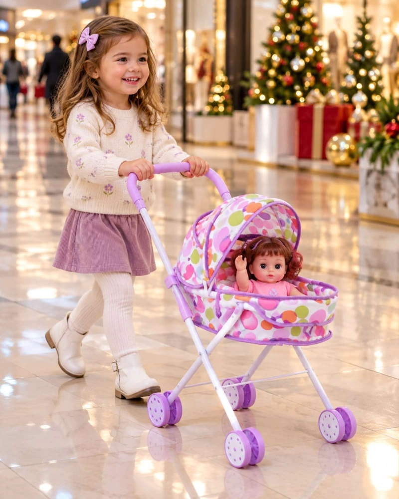 MUÑECA BEBE DE 30 CM CON COCHECITO PLEGABLE DE PASEO NIÑAS - 2