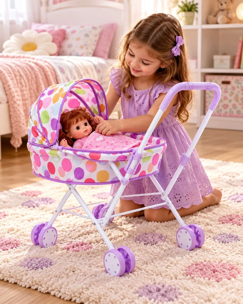 MUÑECA BEBE DE 30 CM CON COCHECITO PLEGABLE DE PASEO NIÑAS - 3