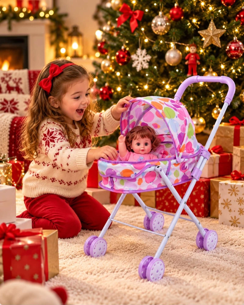 MUÑECA BEBE DE 30 CM CON COCHECITO PLEGABLE DE PASEO NIÑAS - 4
