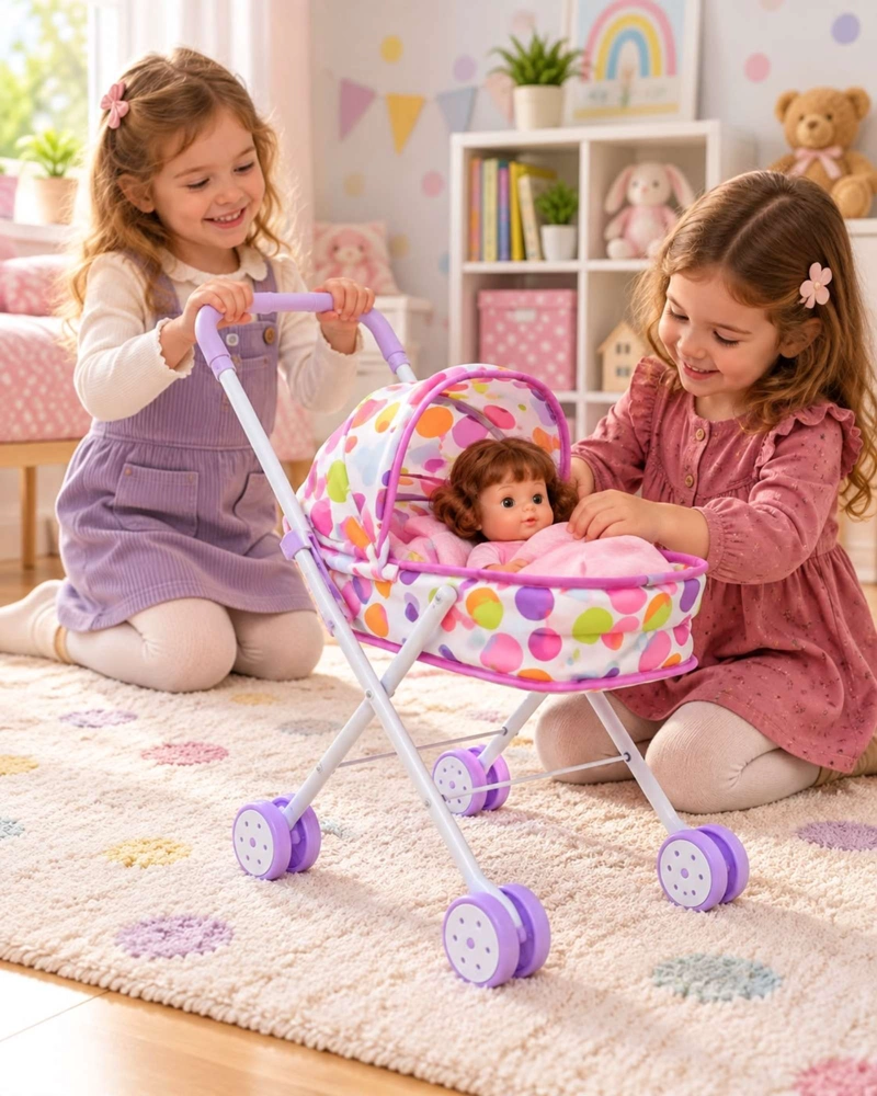 MUÑECA BEBE DE 30 CM CON COCHECITO PLEGABLE DE PASEO NIÑAS - 5